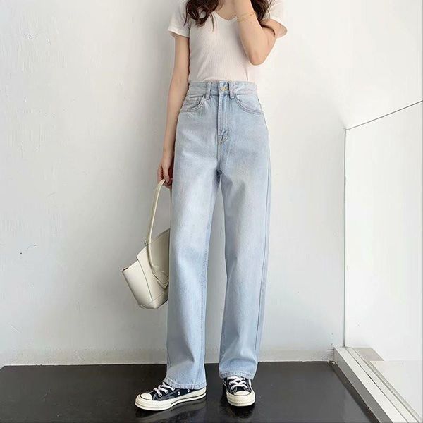 

women's jeans 2021 autumn hight street fashion regular straight loose women girls, Blue