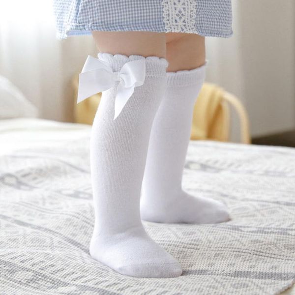 

socks baby girls cute bowknot kids toddlers big bow knee high long soft lace children, Pink;yellow