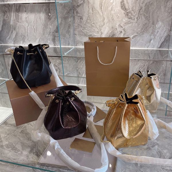 

2022serpentine drawstring bucket bag backpack sequins chains snake shoulder crossbody bags women luxury dinner party pouch clutc