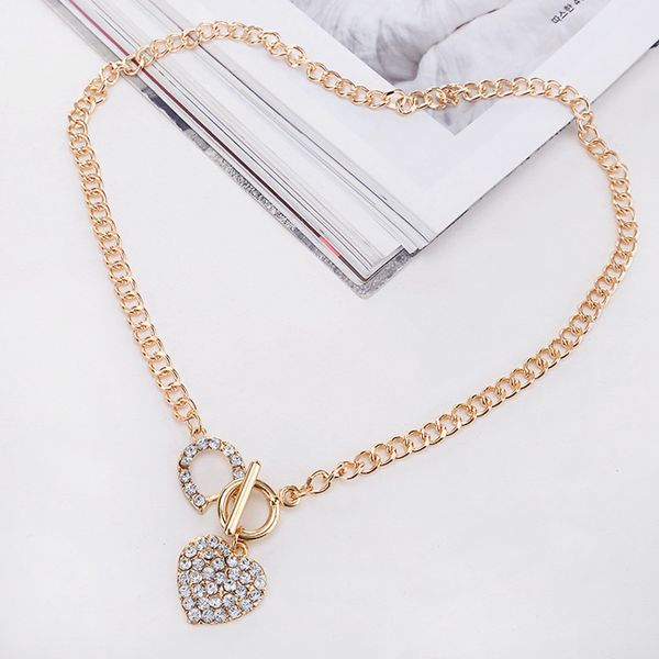 

bling rhinestones switch buckle romantic love pendant necklace link chain choker women's ice crystal jewelry accessories, Silver