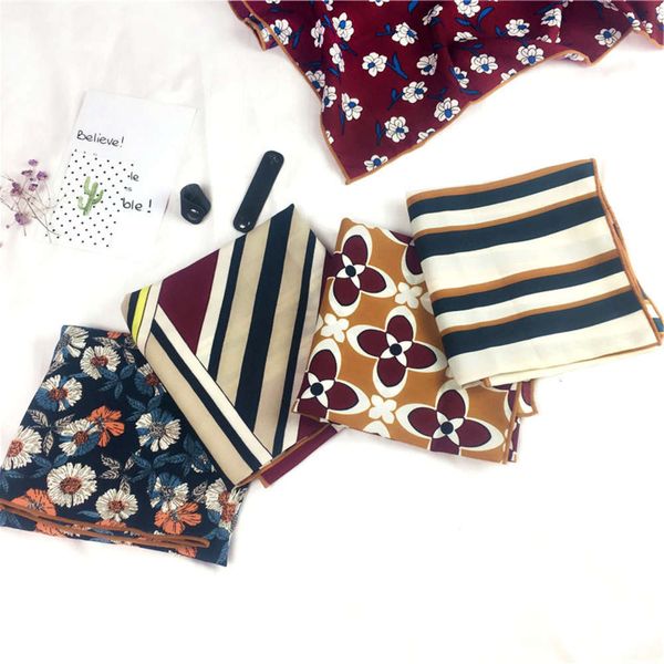 

50 small square silk women's printing spring winter cotton and linen stripe profsional versatile scarf, Blue;gray