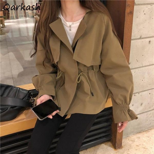 

women's trench coats women spring female outwear trendy windbreaker vintage korean style solid adjustable waist simple thin 2021 clothe, Tan;black