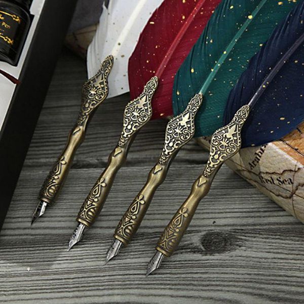 

sprinkle gold luxury vintage feather quill dip calligraphy fountain pen writing ink 5 nibs set stationery gift box pens