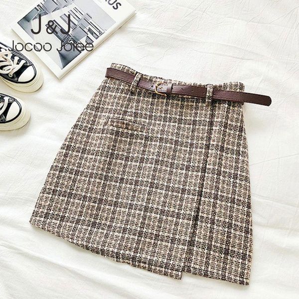 

women autumn spring vintage high waist a-line mini skirt women korean elegant irregular skirt harajuku chic plaid skirt 210518, Black