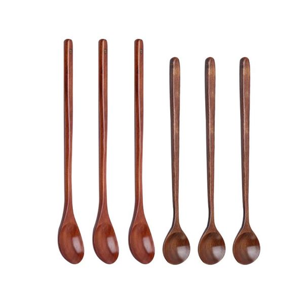 Cucchiai 6 pz/set Utensile da cucina Antiaderente Caffè freddo Tè Multiuso Mescolando Cucchiaio di legno Latte per bere Manico lungo Miscelazione Portatile