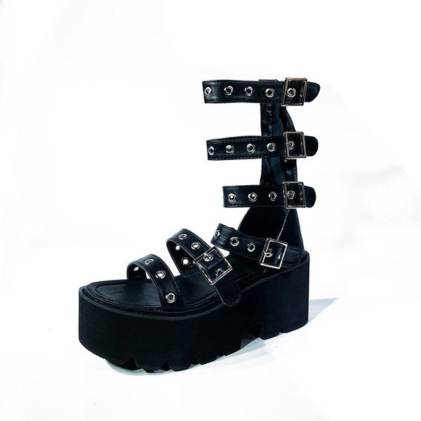 

women sandals heel sandalias romanas mujer gothic strappy heels verano punk ljb31-1, Black