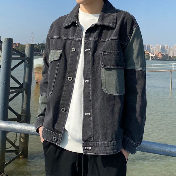 

jackets tooling coat men's fashion brand pishuai spring 2021 trend stitching street denim et, Black;brown