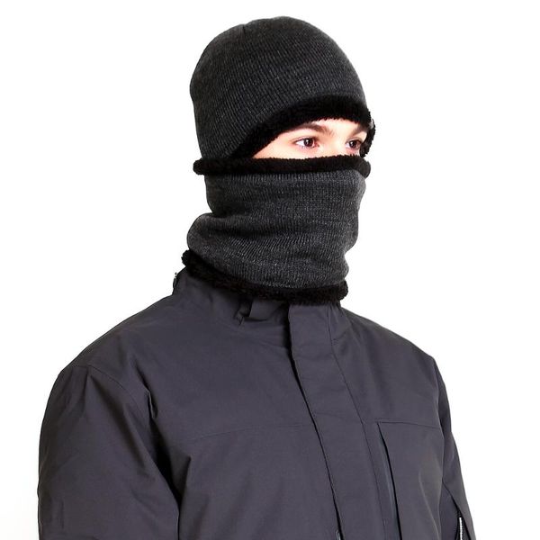 

winter hat scarf set men women warm lined knit cap windproof for outdoor camping hiking skiing hats, Black;white