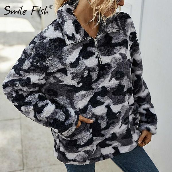 

women's hoodies & sweatshirts autumn zippers femme women drawstring winter casual pockets teddy fleece pullovers lady 2021 g1942, Black