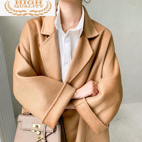 

jacket women fashion autumn 100% wool coat female belt long ladies coats and jackets womens clothing manteau femme 2021 wpy1222 women's, Black