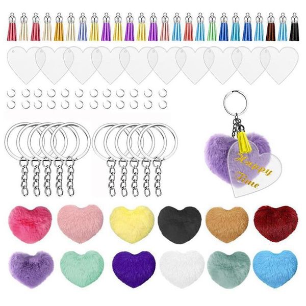 

hooks & rails acrylic keychain blanks, diy pom poms keychains fluffy, 144pcs clear for kit with tassels