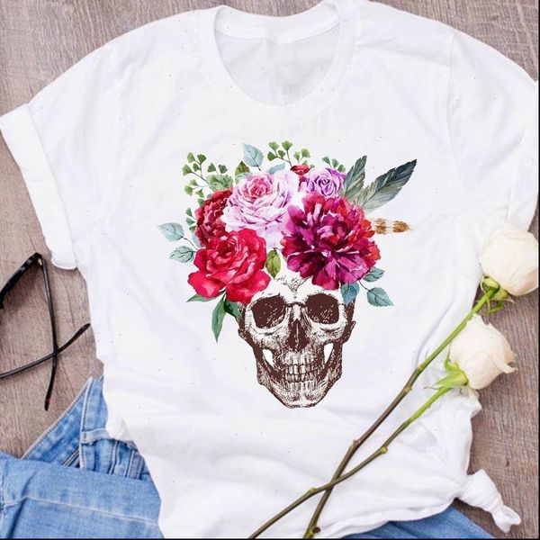 

graphic watercolor skull streetwear womens print halloween clothing clothes tees, White