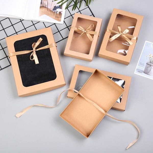 

100pcs/lot large kraft paper bag with window box underwear stockings scarves packing portable gift boxes wholesale wrap