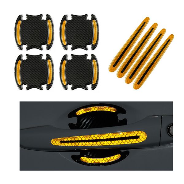 

car yellow reflective sticker door handle door bowl protection guards trim stickers universal reflective warning anti collision scratches pr