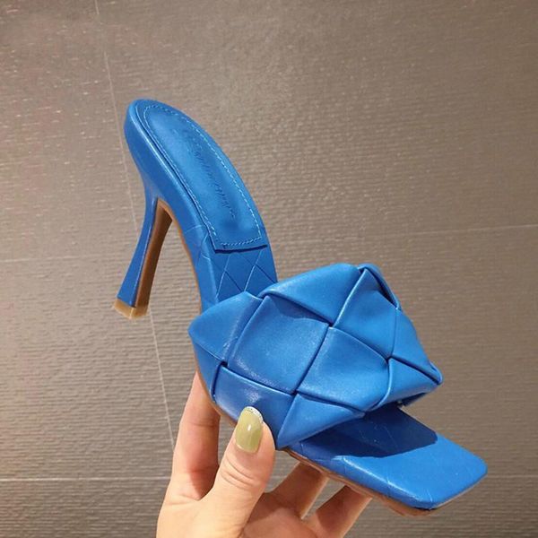 

brand women slippers fashion weave high heels gladiator sandals shoes elegant female outdoor summer solides mules, Black