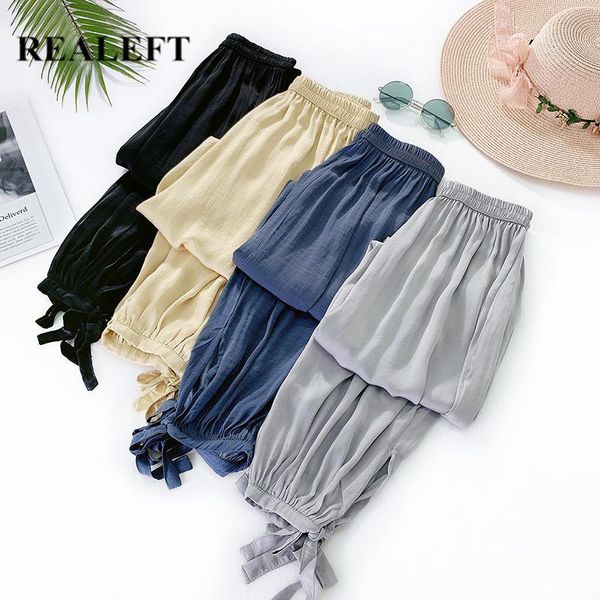 

women's pants & capris realeft 2021 women summer casual rayon streetwear loose long elastic high waist pleated regular full length wide, Black;white