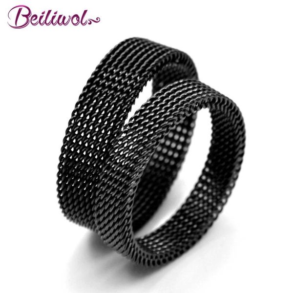 

cluster rings beiliwol wedding for women & men fashion black 316l stainless steel simple style mesh design couple jewelry female gift, Golden;silver