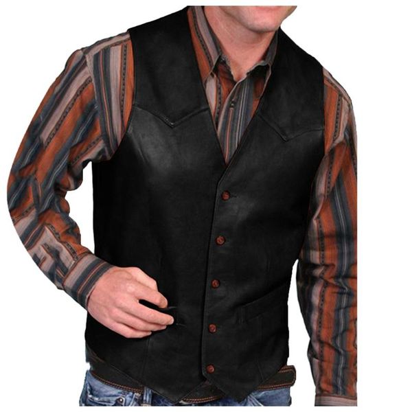 

men's vests men formal casual single-breasted pu leather vest gentleman slim retro faux tank leisure suits jacket, Black;white
