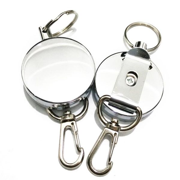 

keychains 1 pcs retractable pull key ring badge lanyard name tag card holder recoil reel belt clip metal housing covers, Silver