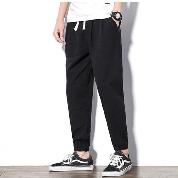 

men's pants summer men harem lightweight cotton ankle-length loose mens joggers casual trousers 4xl 5xl, Black