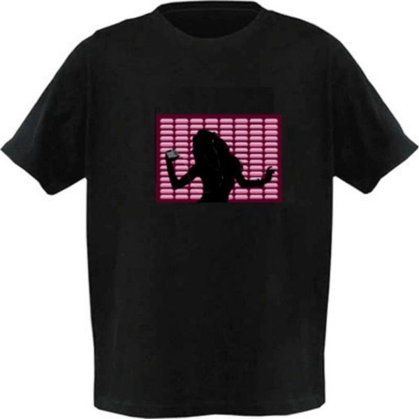 

girl pattern custom music activation led light el t-shirt visual impact party round neck american short sleeve 100% cotton, White;black