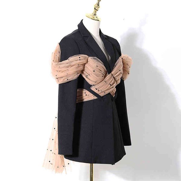 

women's suits & blazers twotwinstyle casual patchwork dot mesh blazer for women notched long sleeve backless female fashion clothing 4n, White;black