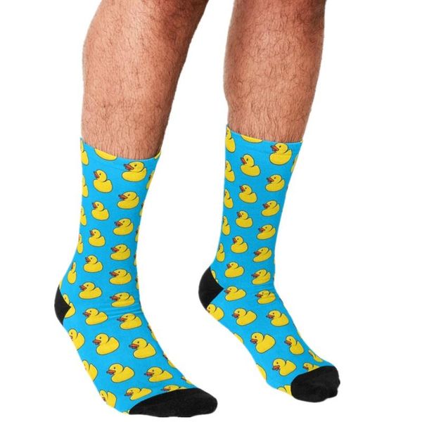 

men's socks 2021 funny rubber duck cartoons pattern printed hip hop men happy cute boys street style crazy for, Black
