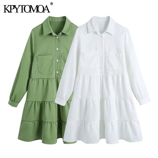 

women chic fashion with pockets ruffled mini dress vintage lapel collar long sleeve female dresses vestidos mujer 210416, Black;gray
