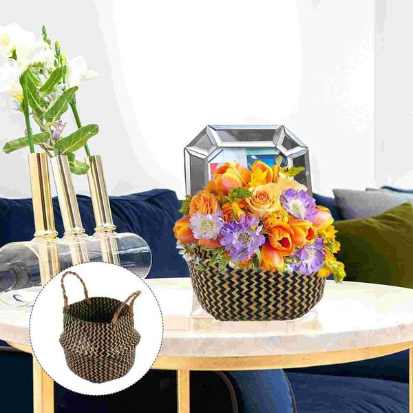 

storage bags baskets straw flowerpot dried flower planter pot folding basket