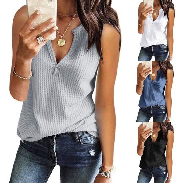 

women tank summer female knitted deep v neck t shirt vest sleeveless elasticity sweater solid casual, White