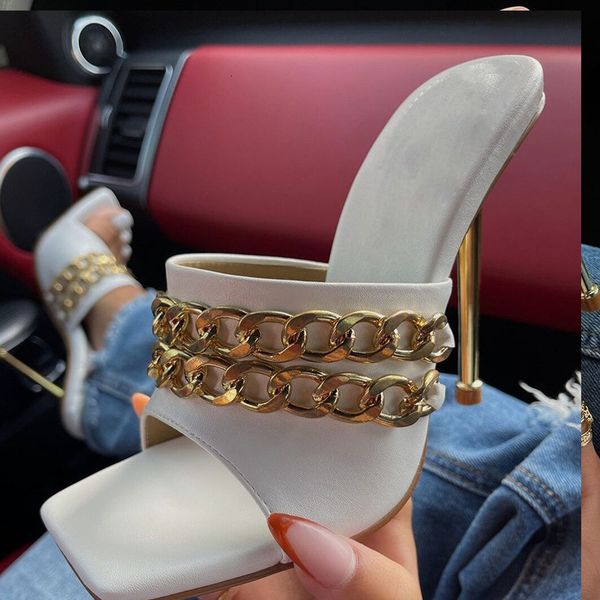

sandals 2021 woman pumps fashion summer thin heels metal shoes ladies slides female high outdoor women party sandal 57u1, Black