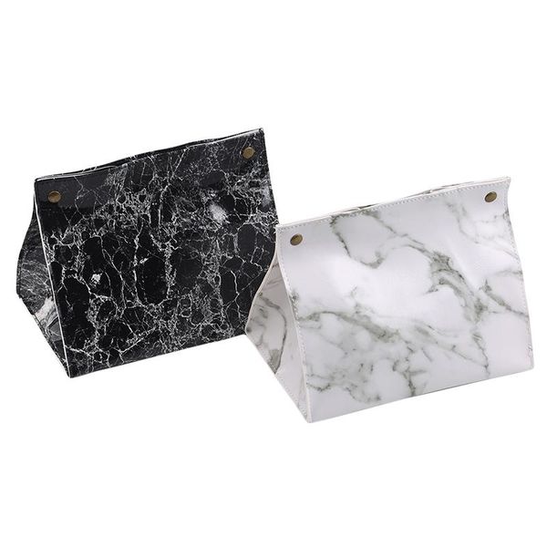 

chic tissue case box container pu leather marble pattern home car towel napkin papers dispenser holder table decoration boxes & napkins