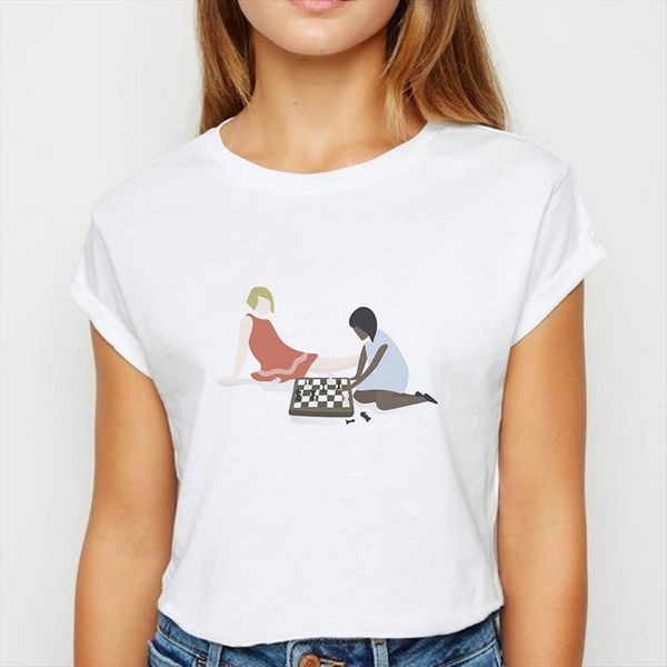 

white play chess motion oversize womens t shirts spring summer women avant garde show thin vestidos round collar