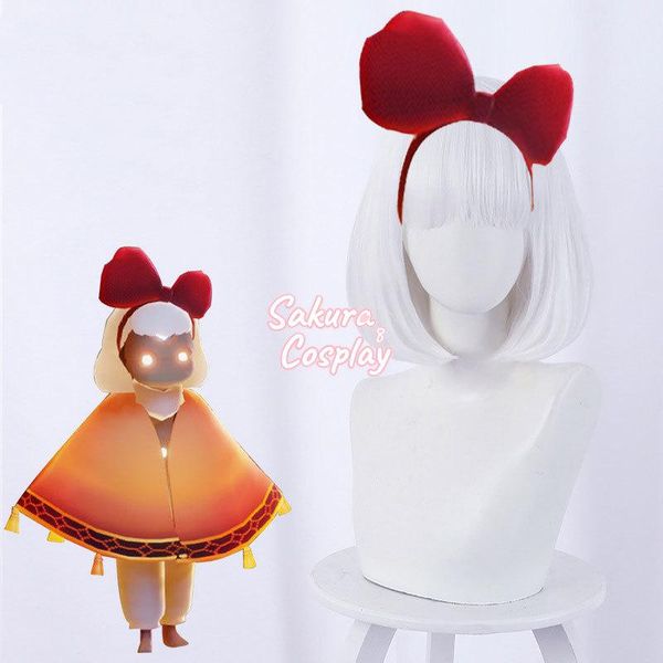 

party masks game sky:children of light cosplay season rhythm white bobo short heat resistant synthetic hair halloween + wig cap