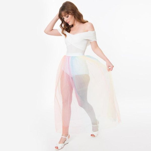 

see thru rainbow tulle skirts 2021 arrival ankle length a-line mix color beach skirt maxi summer, Black