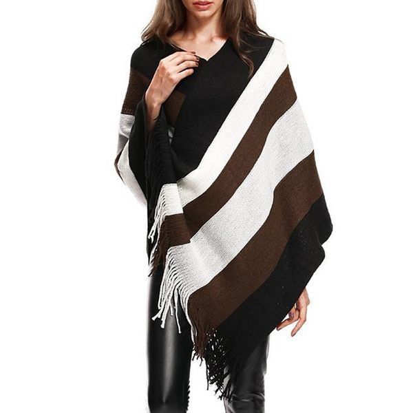 

fashion sweater lady autumn winter tassel cape, White;black