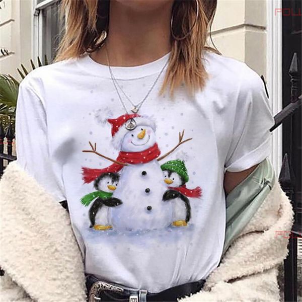 

women's t-shirt fixsys fashion harajuku short sleeve women merry christmas cute snowma printed t-shirts suitable all seasons clothes, White