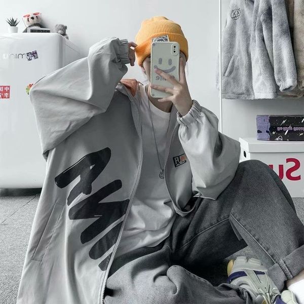 

coat men's loose summer thin sunscreen ins hip hop 2021 letter printed hoodie, Black;brown