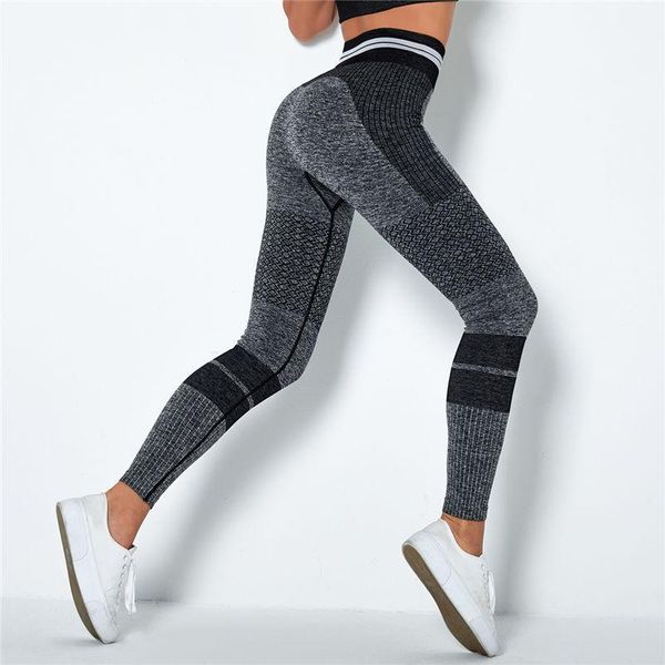 

yoga outfit women high waist leggings seamless sports striped knitted gym pants quick drying running breathable leggins