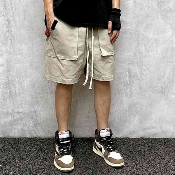 

men's shorts harajuku color block pockets casual cargo mens high street overalls straight vibe summer five point pants loose short, White;black