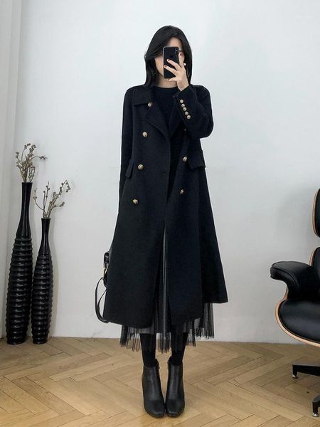 

women's wool & blends kmetram woolen coat female jacket winter women clothes 2021 korean long thicken outwear manteau femme my, Black