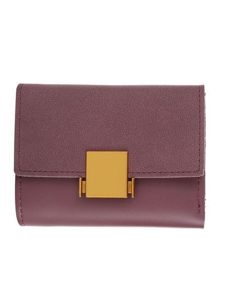

women's 3 fold pu wallet short square metal decorative buckle two color horizontal european and american youth student wallet, Red;black