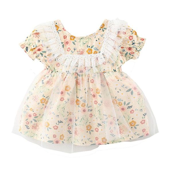 

girl's dresses cute floral baby girls dress puff sleeve mesh luxury style toddler summer outfit kids clothes, Red;yellow