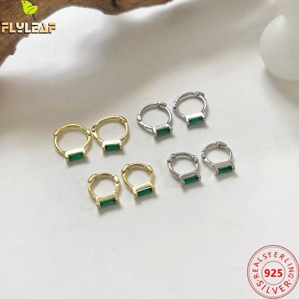 

hoop & huggie 925 sterling silver emerald green zircon earrings for women ins female fine jewelry 18k gold plating, Golden;silver
