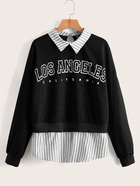 

letter print cut out striped drop shoulder sweatshirt m0y2#, White;black
