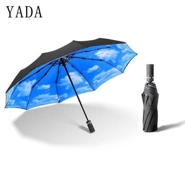 

umbrellas yada 10k luxury windproof folding automatic blue sky&white clouds umbrella for women men uv auto sun rainy female yd063