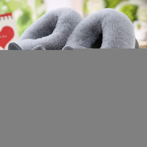 

women winter slippers velvet snow female slipper indoor home shoes casual ladies soft comfort shoe woman furry ears plush, Black