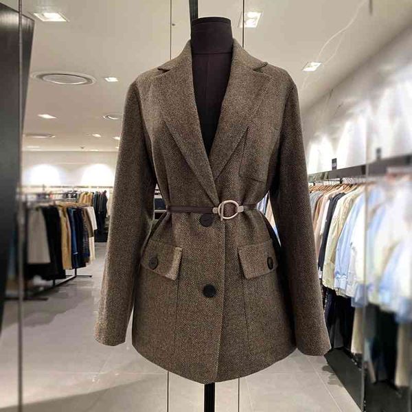 

style korean loose herringbone wool suit jacket for autumn and winter vintage female high-quality office coat elegant 210527, White;black