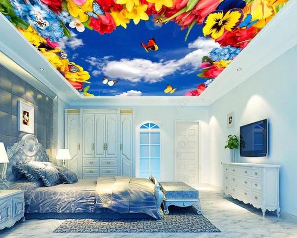 

wallpapers custom large ceiling mural wallpaper 3d blue sky and white clouds butterfly flowers po