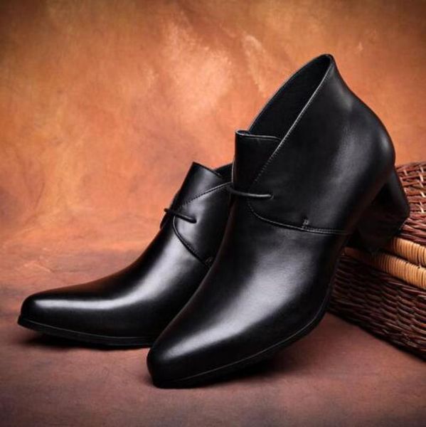 

boots men shoes dress high heel wedding formal business ankle leather black
